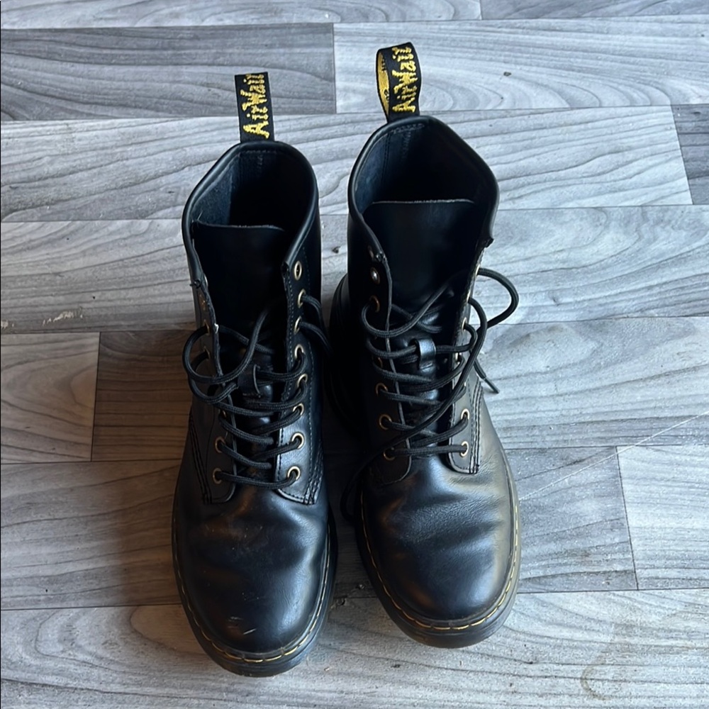 Dr. Martens Black Combat Boots with Yellow Accents